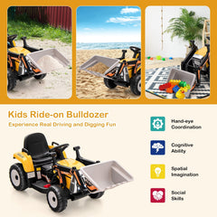 12V Kids Ride On Excavator with Adjustable Arm and Bucket, Parent Remote, Seat Belt and 66 lb Limit, Ages 3 to 8, Yellow