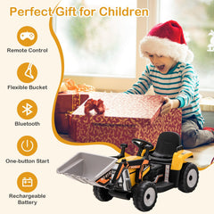 12V Kids Ride On Excavator with Adjustable Arm and Bucket, Parent Remote, Seat Belt and 66 lb Limit, Ages 3 to 8, Yellow