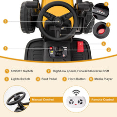12V Kids Ride On Excavator with Adjustable Arm and Bucket, Parent Remote, Seat Belt and 66 lb Limit, Ages 3 to 8, Yellow