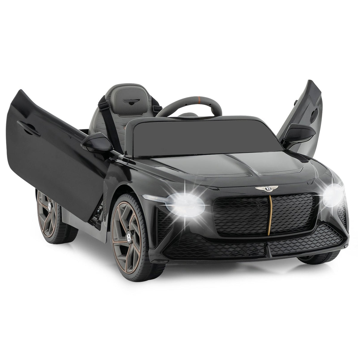 12V Licensed Bentley Bacalar Kids Ride On Racer with 5 Speed Settings, Gas Rod Doors and Spring Suspension, 66 lb, Black