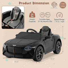 12V Licensed Bentley Bacalar Kids Ride On Racer with 5 Speed Settings, Gas Rod Doors and Spring Suspension, 66 lb, Black