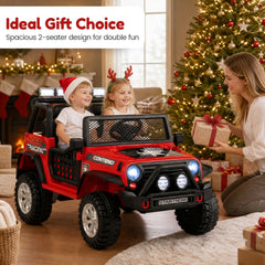 12V 2 Seater Kids Ride On Truck with 2 x 45W Motors, 4 Wheel Spring Suspension, Lockable Doors and Parent Remote, Red