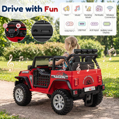 12V 2 Seater Kids Ride On Truck with 2 x 45W Motors, 4 Wheel Spring Suspension, Lockable Doors and Parent Remote, Red