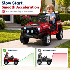 12V 2 Seater Kids Ride On Truck with 2 x 45W Motors, 4 Wheel Spring Suspension, Lockable Doors and Parent Remote, Red