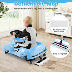 12V Kids Electric Go Kart with Detachable Toy Mop, 10 Cloths, Parent Remote and Emergency Brake, Ages 2 to 5, Blue