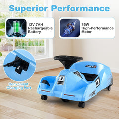 12V Kids Electric Go Kart with Detachable Toy Mop, 10 Cloths, Parent Remote and Emergency Brake, Ages 2 to 5, Blue