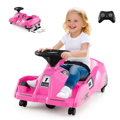 12V Kids Electric Go Kart with Anti Rollover Front Wheels, Rubber Drive Wheel, Toy Mop and Parent Remote, 66 lb, Pink