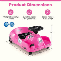 12V Kids Electric Go Kart with Anti Rollover Front Wheels, Rubber Drive Wheel, Toy Mop and Parent Remote, 66 lb, Pink
