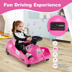 12V Kids Electric Go Kart with Anti Rollover Front Wheels, Rubber Drive Wheel, Toy Mop and Parent Remote, 66 lb, Pink