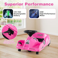 12V Kids Electric Go Kart with Anti Rollover Front Wheels, Rubber Drive Wheel, Toy Mop and Parent Remote, 66 lb, Pink