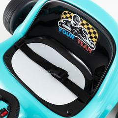 12V Kids Electric Go Kart with 3 Racing Flags, Dual Motors, LED Lights, Story and Music Player, Parent Remote, Blue