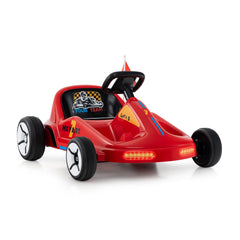 12V Kids Electric Go Kart with Bucket Seat and Belt, 3 Racing Flags, LED Tail Strip and Parent Remote, 33 Inch, Red