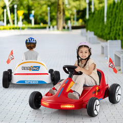 12V Kids Electric Go Kart with Bucket Seat and Belt, 3 Racing Flags, LED Tail Strip and Parent Remote, 33 Inch, Red