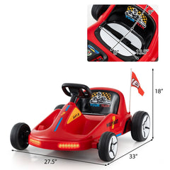 12V Kids Electric Go Kart with Bucket Seat and Belt, 3 Racing Flags, LED Tail Strip and Parent Remote, 33 Inch, Red