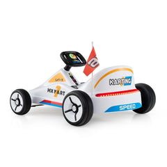 12V Kids Electric Go Kart, 1.6 to 2.5 mph, 2 Motors, Anti Skid Wheels for Grass and Brick, 3 Flags, Parent Remote, White