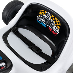 12V Kids Electric Go Kart, 1.6 to 2.5 mph, 2 Motors, Anti Skid Wheels for Grass and Brick, 3 Flags, Parent Remote, White