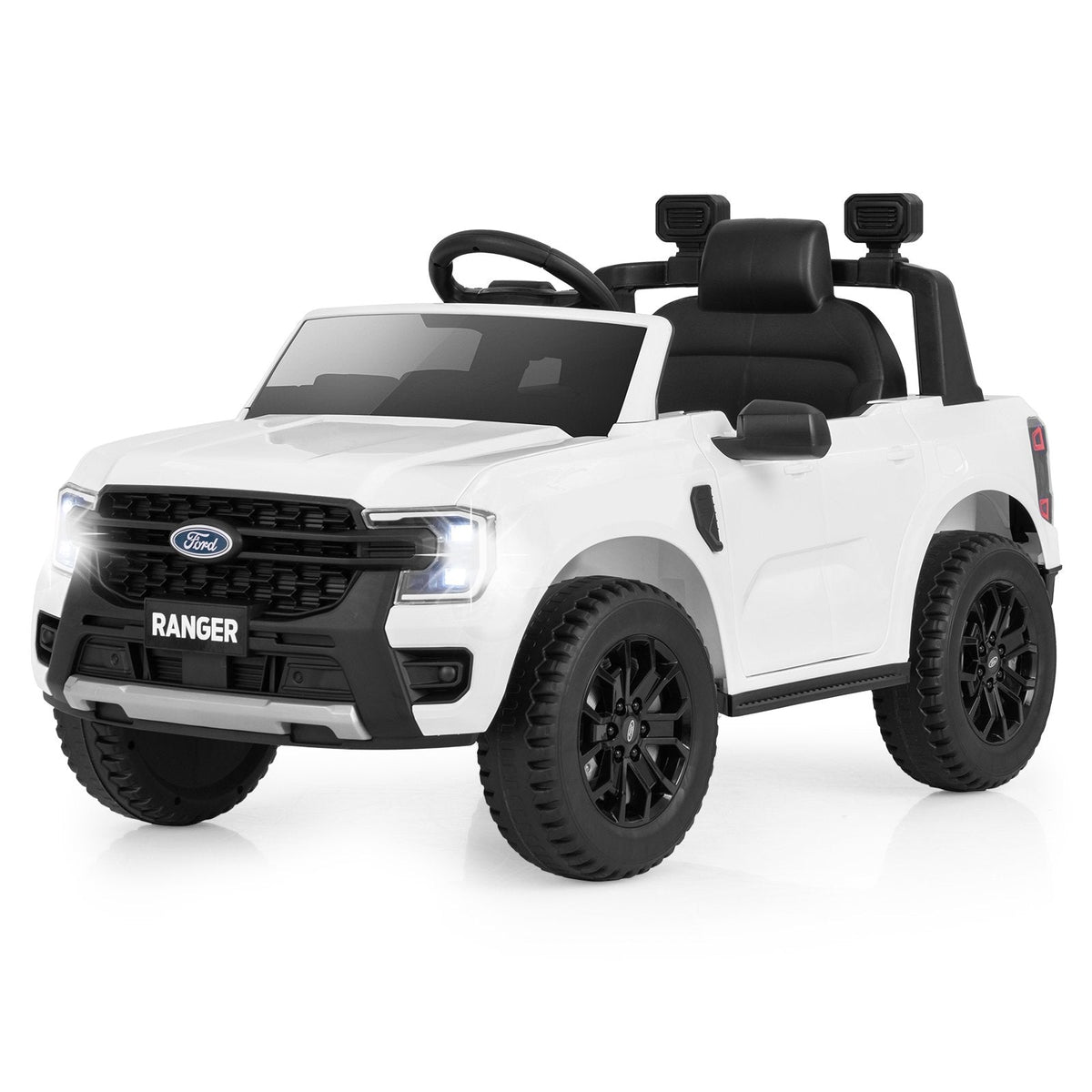 12V Licensed Ford Ranger Kids Ride On Truck with Multi Media Player, USB, Stories, Parent Remote and Headrest Seat, White