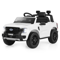 12V Licensed Ford Ranger Kids Ride On Truck with Multi Media Player, USB, Stories, Parent Remote and Headrest Seat, White