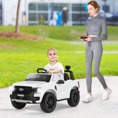 12V Licensed Ford Ranger Kids Ride On Truck with Multi Media Player, USB, Stories, Parent Remote and Headrest Seat, White