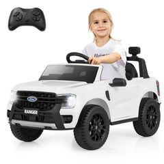 12V Licensed Ford Ranger Kids Ride On Truck with Multi Media Player, USB, Stories, Parent Remote and Headrest Seat, White