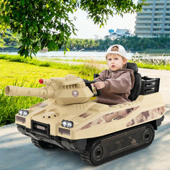 12V Kids Ride On Tank with Rotatable Turret, 8 Missiles, Rubber Tracks, Seat Belt and Parent Remote, Ages 37 to 95 Months, Khaki