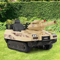 12V Kids Ride On Tank with Rotatable Turret, 8 Missiles, Rubber Tracks, Seat Belt and Parent Remote, Ages 37 to 95 Months, Khaki