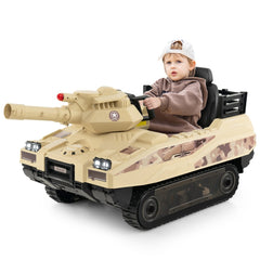 12V Kids Ride On Tank with Rotatable Turret, 8 Missiles, Rubber Tracks, Seat Belt and Parent Remote, Ages 37 to 95 Months, Khaki