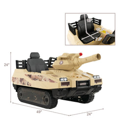 12V Kids Ride On Tank with Rotatable Turret, 8 Missiles, Rubber Tracks, Seat Belt and Parent Remote, Ages 37 to 95 Months, Khaki