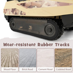 12V Kids Ride On Tank with Rotatable Turret, 8 Missiles, Rubber Tracks, Seat Belt and Parent Remote, Ages 37 to 95 Months, Khaki