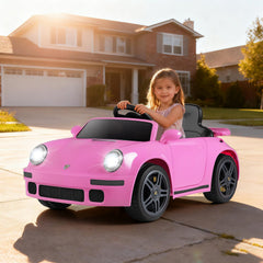 12V Licensed RUF CTR Kids Ride On Sports Car with 4 Songs, Rear Wing, Seat Belt and Parent Remote, 55 lb Limit, Pink