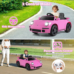 12V Licensed RUF CTR Kids Ride On Sports Car with 4 Songs, Rear Wing, Seat Belt and Parent Remote, 55 lb Limit, Pink