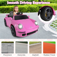 12V Licensed RUF CTR Kids Ride On Sports Car with 4 Songs, Rear Wing, Seat Belt and Parent Remote, 55 lb Limit, Pink