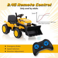 12V Kids Ride On Excavator with Adjustable Digging Bucket, Locking Arm Hook, Slow Start and Adult Only Remote, Yellow