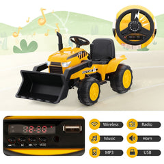 12V Kids Ride On Excavator with Adjustable Digging Bucket, Locking Arm Hook, Slow Start and Adult Only Remote, Yellow