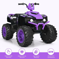 12V Kids Ride On ATV Quad with 77 lb Load Rating, Slow Start, High and Low Speed and LED Lights, Ages 3 to 7, Purple