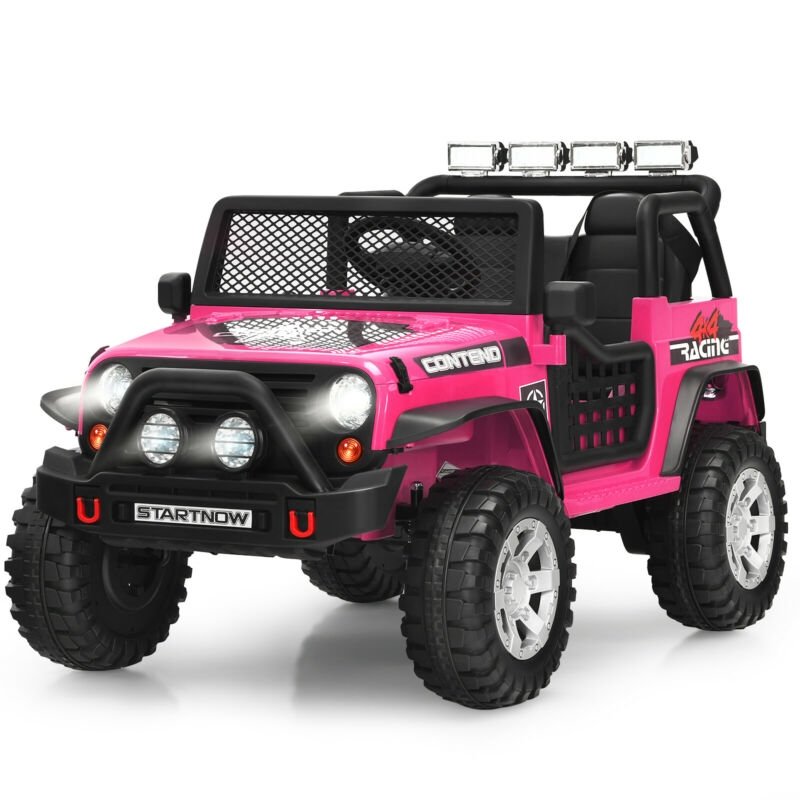 12V Kids Ride On Truck with Parent Remote That Overrides the Pedal, Front and Rear Suspension, 1 to 5 mph, Pink