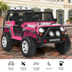 12V Kids Ride On Truck with Parent Remote That Overrides the Pedal, Front and Rear Suspension, 1 to 5 mph, Pink