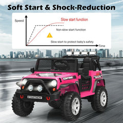12V Kids Ride On Truck with Parent Remote That Overrides the Pedal, Front and Rear Suspension, 1 to 5 mph, Pink