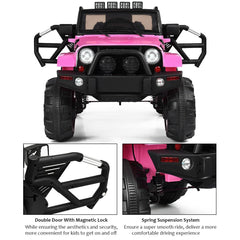 12V Kids Ride On Truck with Magnetic Door Locks, Spring Suspension, Multi Point Belt and 2.4G Remote, 46.5 Inch, Pink