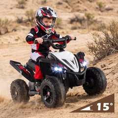 12V Kids Ride On ATV Quad, 3 to 7 mph, Dual 15W Motors, 15 Degree Climbing, 66 lb Capacity, Ages 3 and Up, Black