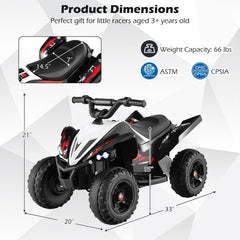 12V Kids Ride On ATV Quad, 3 to 7 mph, Dual 15W Motors, 15 Degree Climbing, 66 lb Capacity, Ages 3 and Up, Black