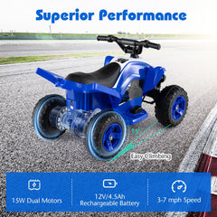 12V Kids Ride On ATV Quad, 33 Inch with 14.5 Inch Seat, Dual 15W Motors, 3 to 7 mph and 66 lb Capacity, Navy