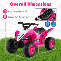 12V Kids Ride On ATV Quad with Anti Slip Handlebars, Wide Seat, LED Headlights and 66 lb Capacity, 3 to 7 mph, Pink