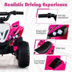 12V Kids Ride On ATV Quad with Anti Slip Handlebars, Wide Seat, LED Headlights and 66 lb Capacity, 3 to 7 mph, Pink