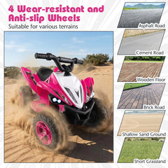 12V Kids Ride On ATV Quad with Anti Slip Handlebars, Wide Seat, LED Headlights and 66 lb Capacity, 3 to 7 mph, Pink