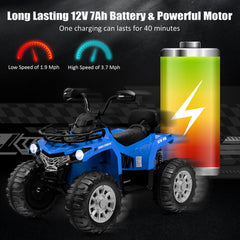 12V Kids Ride On ATV 4 Wheeler with Locked High Speed Gear, 66 lb Capacity, Rear Suspension and MP3, Ages 3 to 8, Blue