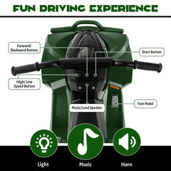 12V Kids Ride On ATV Quad with Quiet Non Slip Wheels for Lawn and Beach, 77 lb Capacity, High and Low Speed, Army Green