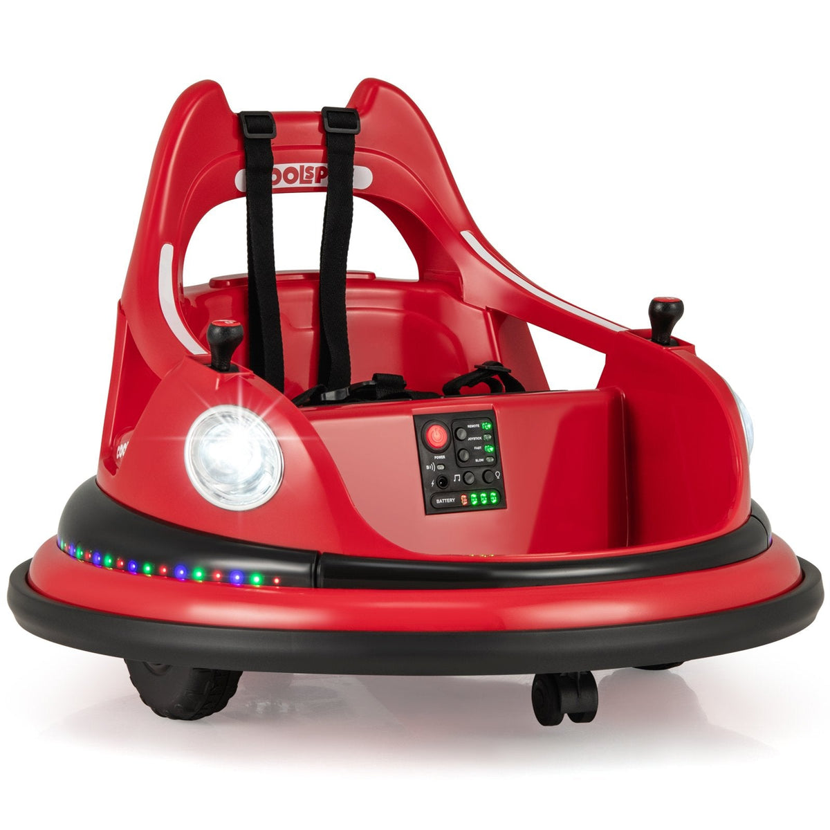 12V Kids Ride On Bumper Car with Slow Start and Slow Stop, 5 Point Belt, 360 Spin and Parent Remote, 66 lb, Red