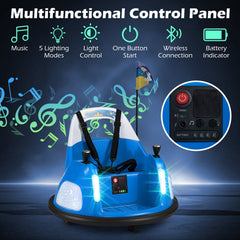 12V Kids Ride On Bumper Car with Pennant Flag, 5 Point Belt, Glow Lights and Parent Remote, 55 lb, Ages 18 to 72 Months, Blue