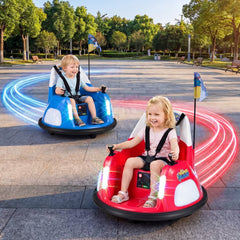 12V Kids Ride On Bumper Car with Glow in the Dark Lights, 3 Songs, 5 Point Belt and Parent Remote, 55 lb, Red